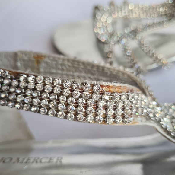 JO MERCER Size 6 Women's Silver Diamontes Leather Strappy Sandals Flats - Picture 11 of 16